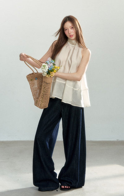 Beige Halter Sleeveless Top SHI0174