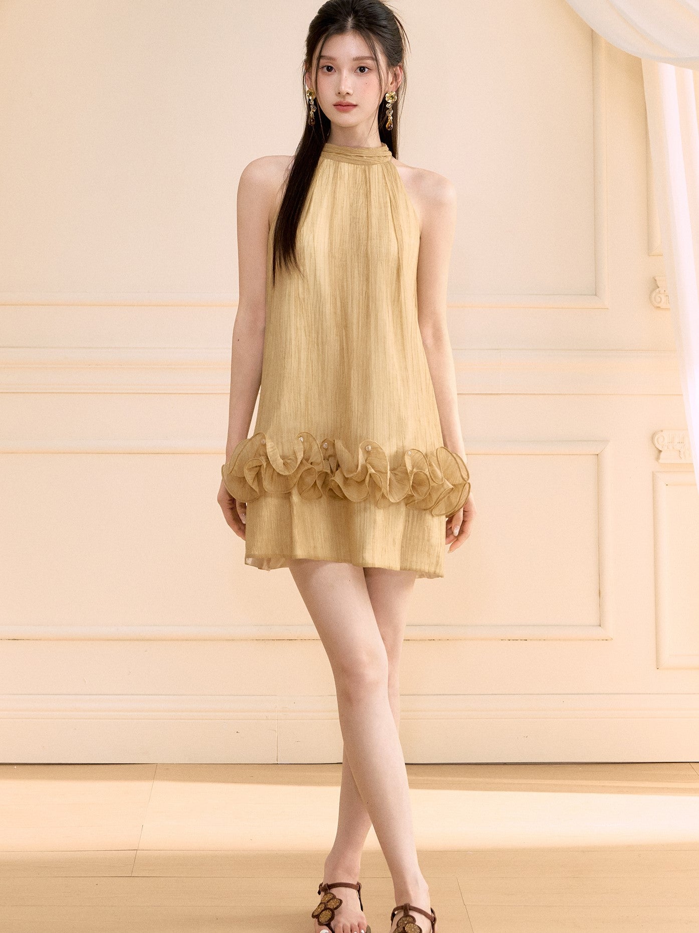 Honey Yellow Ruffle Short Dress OSH0116