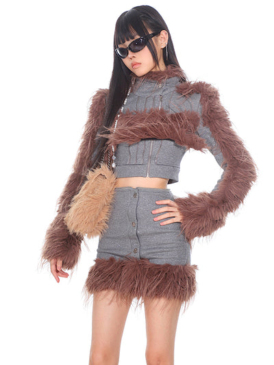 Fur High Collar Deconstruction Detachable Flashing Jacket/Short Skirt UNC0180