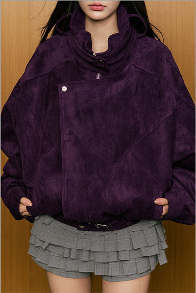 High-end Retro Purple Suede Lapel Jacket AGM0081