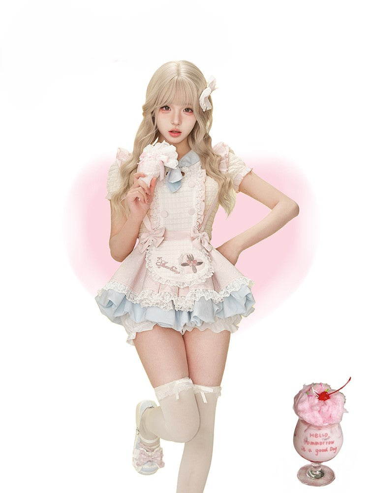 Yellow Puff Sleeve Top/Suspender Skirt SER0144