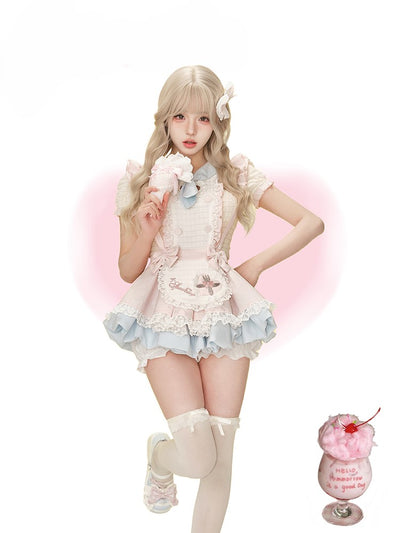 Yellow Puff Sleeve Top/Suspender Skirt SER0144