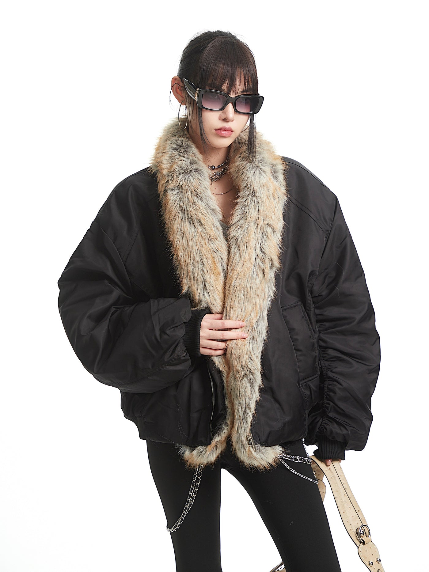 Black Fur Collar Thick Warm Jacket UNC0331