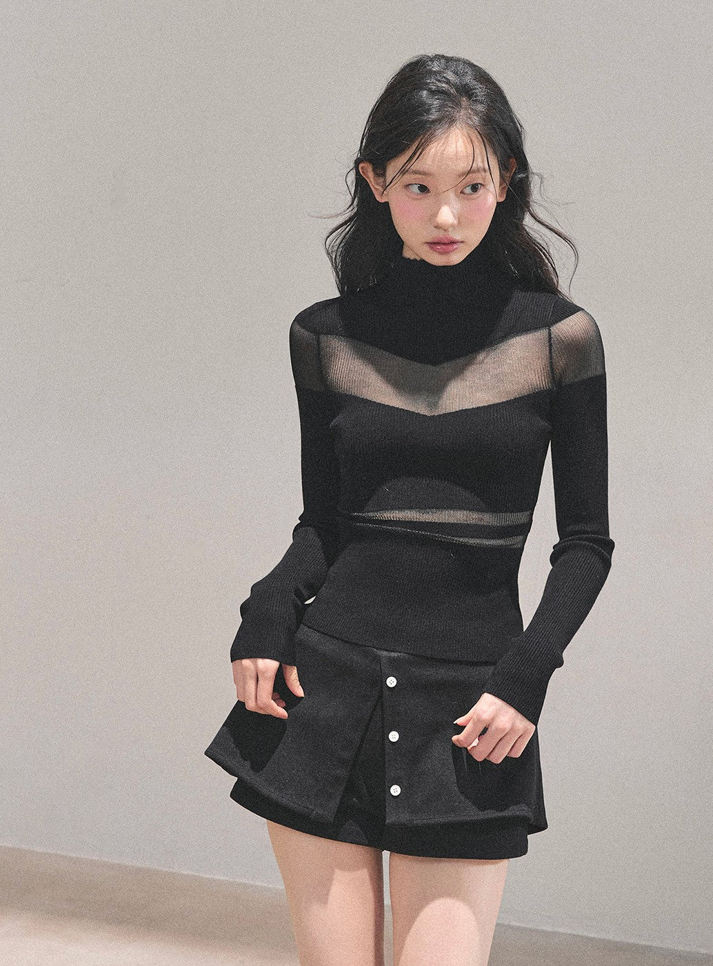 See-through High Neck Slim Sweater DIA0700