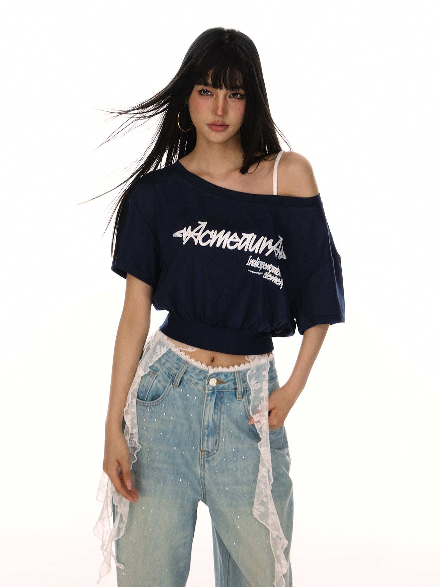 Oblique Shoulder Short T-shirt ACM0080