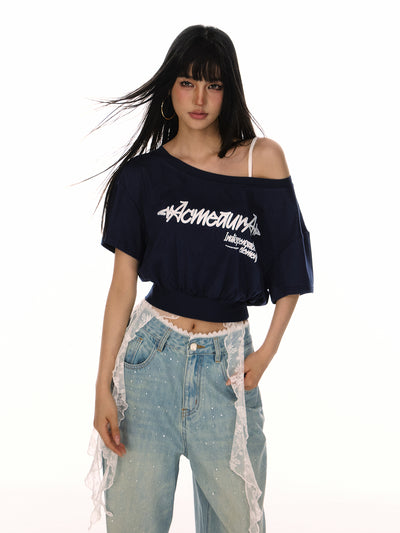 Oblique Shoulder Short T-shirt ACM0080