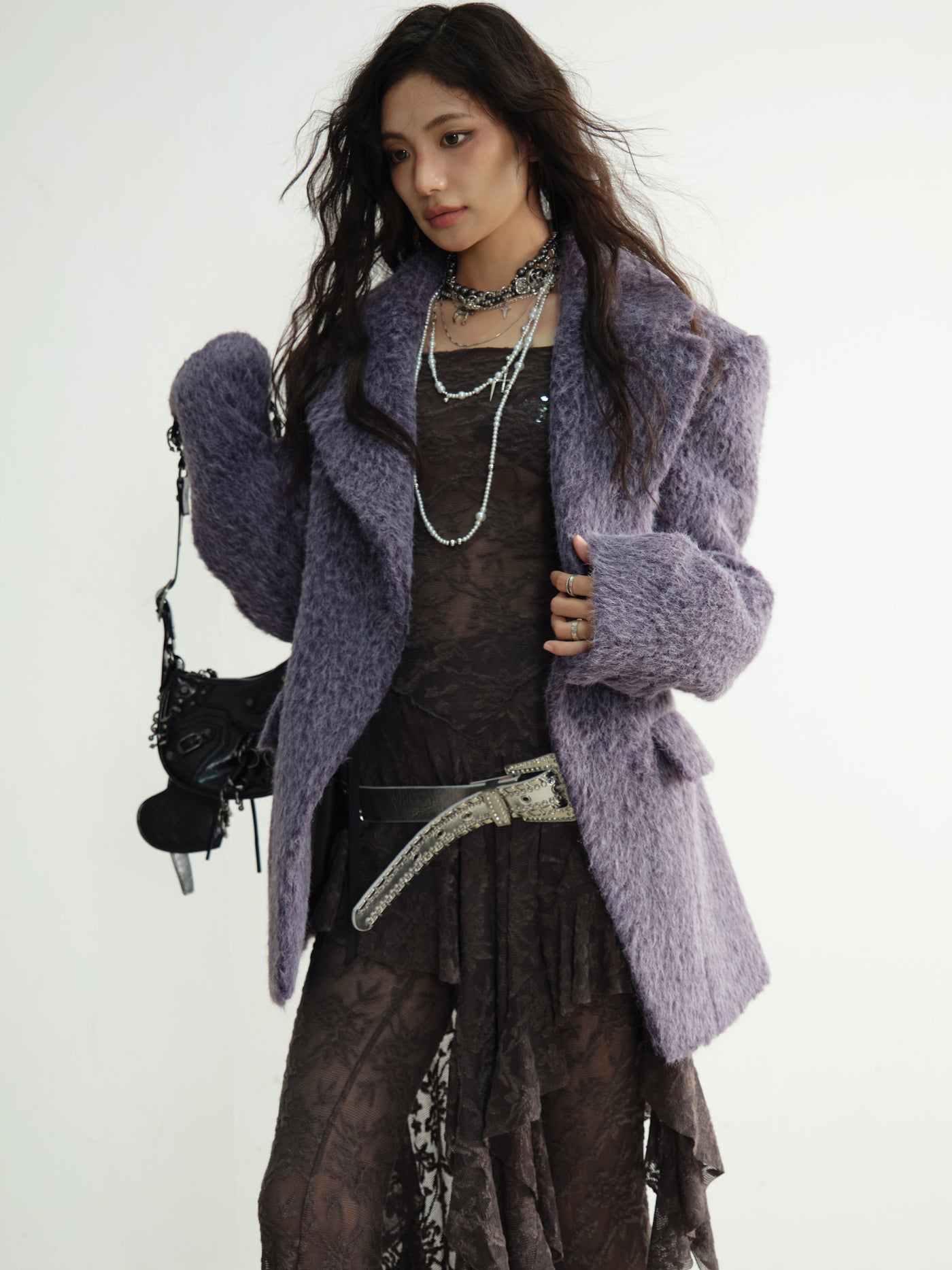 Urban Cold Tone Purple Suit Silhouette Jacket JNY0187