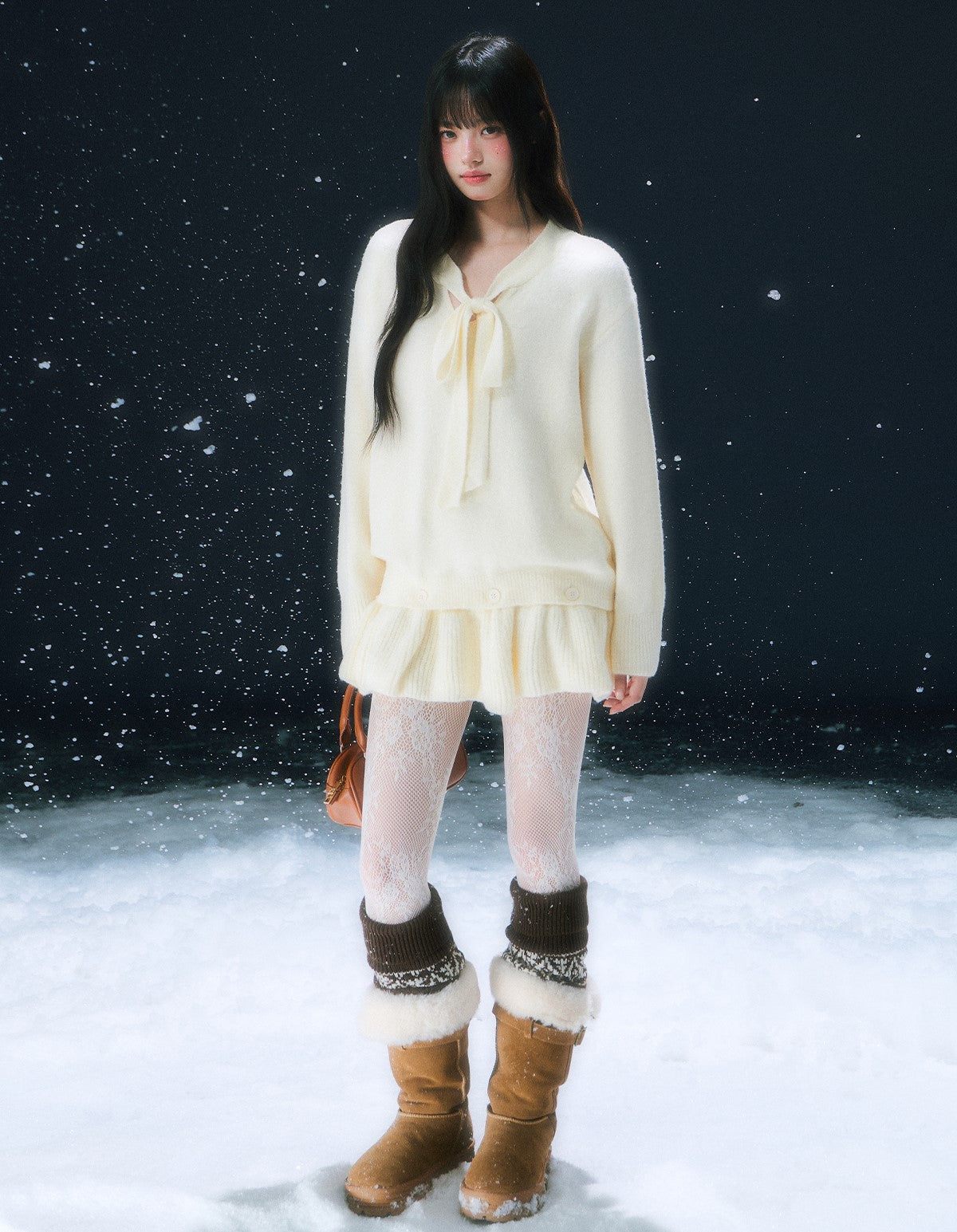 White French Style Bow Knitted Dress WEE0104