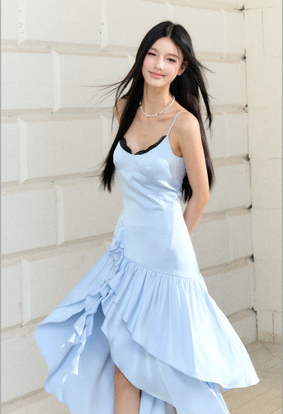 Lace Irregular Satin Suspender Dress AGM0169