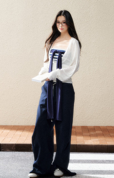 Navy High Waist Drape Pants SHI0195