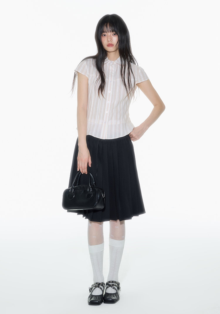 Striped Lapel Short-sleeved Shirt ONT0011