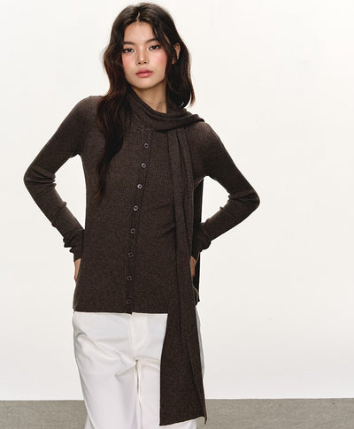 Scarf Slim-fit Long-sleeved Knitted Cardigan ANA0099