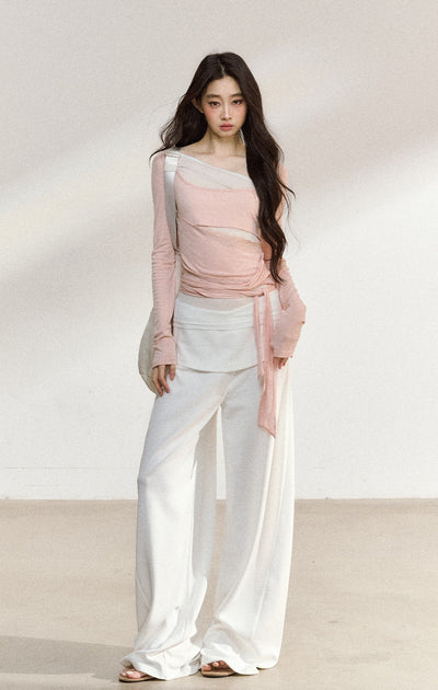 Fake Two-piece Pink Tie T-shirt SHI0209
