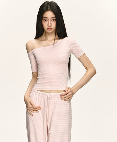 Oblique Shoulder Striped T-shirt/Pants ANA0039