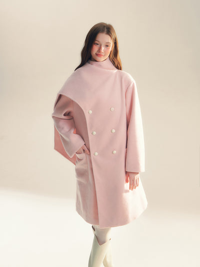 Pink Wool Scarf Silhouette Medium Coat REC0060