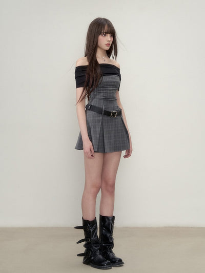 Fake Two-piece Plaid Pleated Dress VIA0260