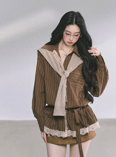 Lace Striped Shirt/Shawl DIA0586