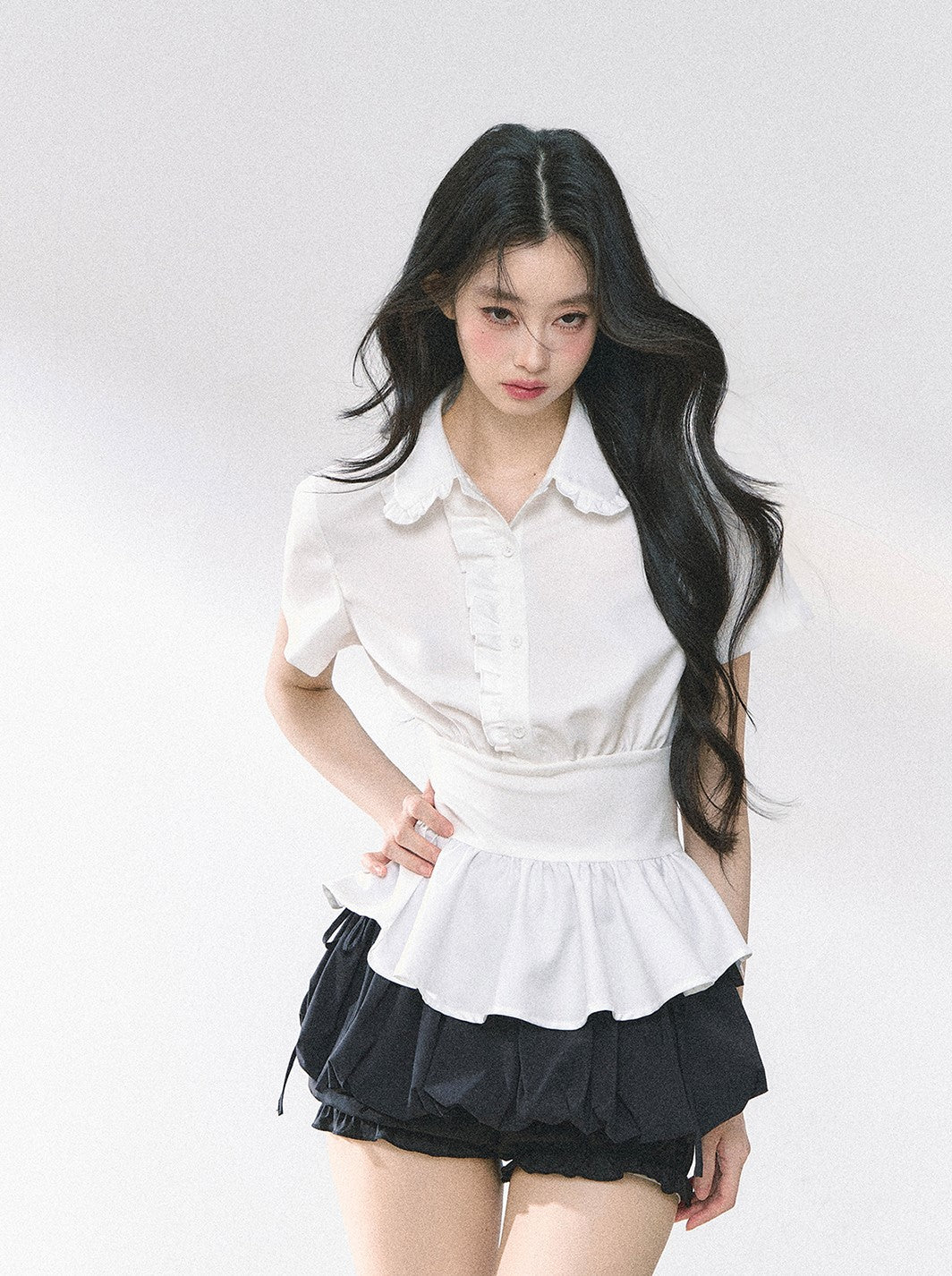Waist Slim White Slim Shirt DIA0471