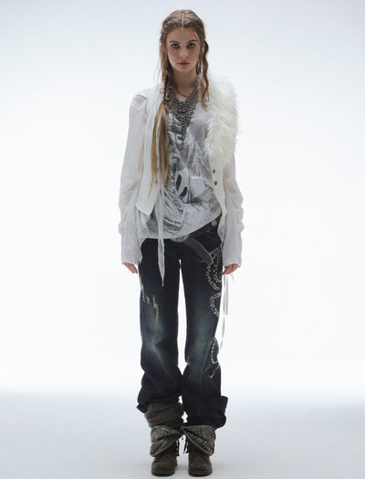 Flared Diamond-ripped Jeans DOU0123