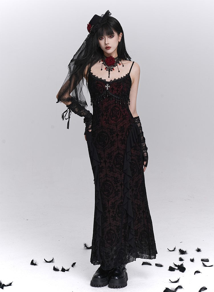 Black Suspender Dress/Lace Shawl LAD0240