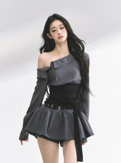 Oblique Shoulder Slim Shirt/Dress DIA0492