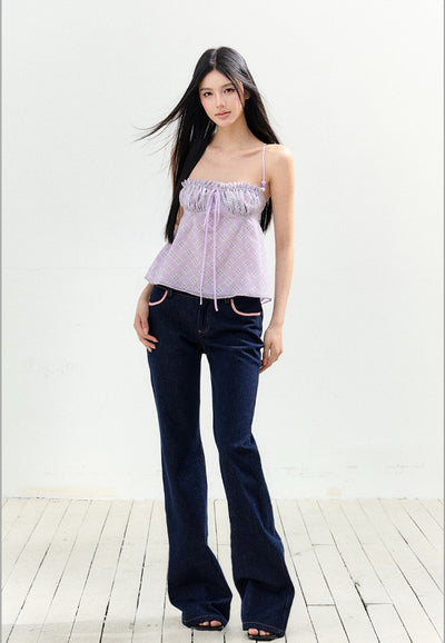 Beaded Bow Plaid Camisole AGM0165