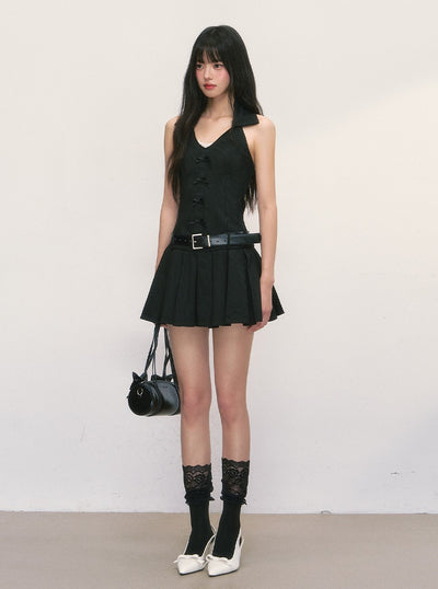 Bow Halter Neck Pleated Dress WEE0001