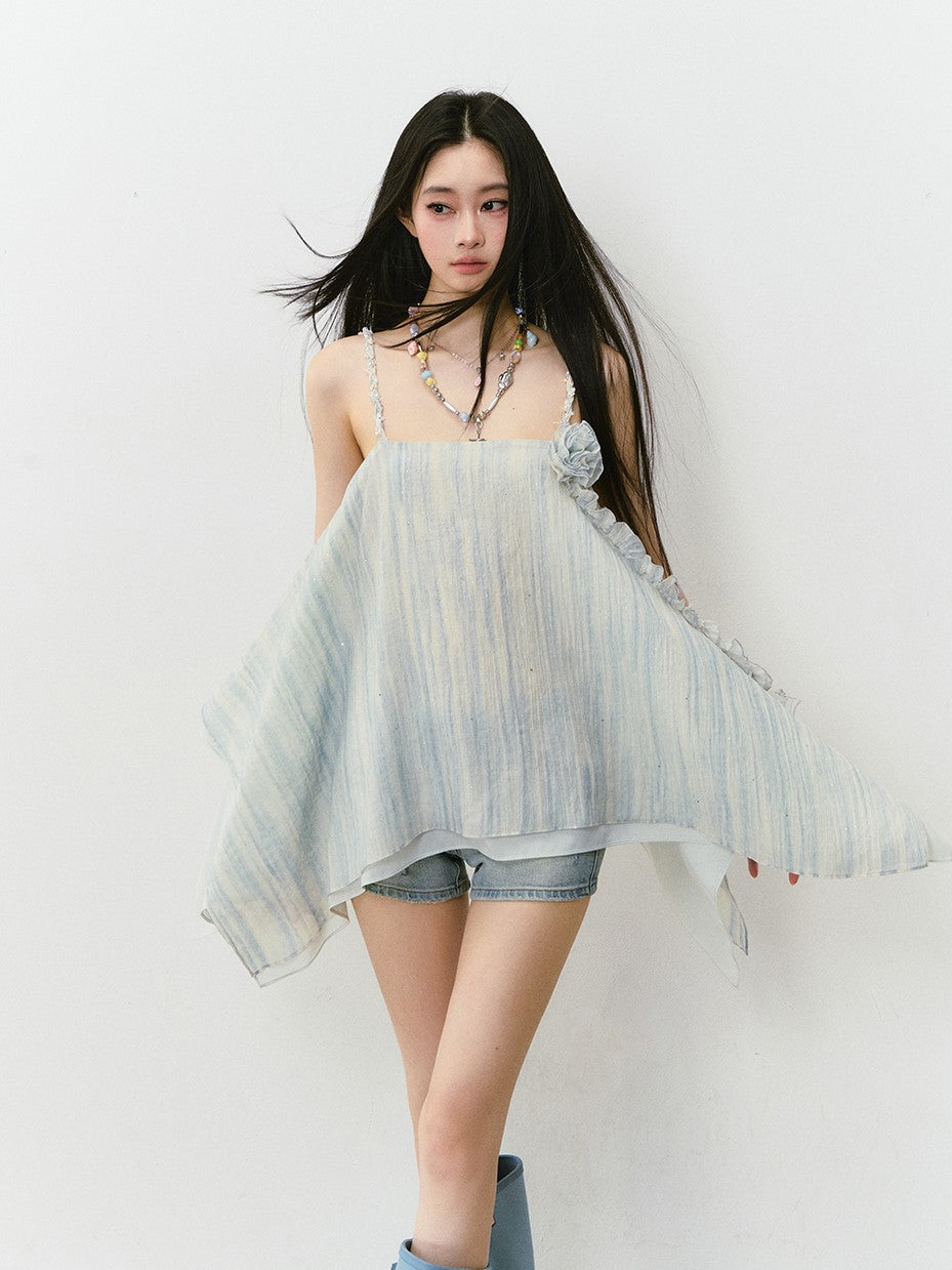 Flower Irregular Suspender Dress VIA0302