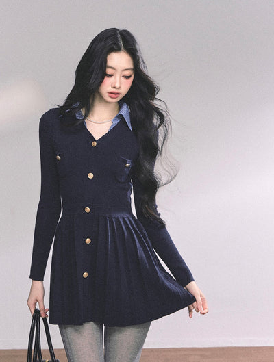 Fake Two-piece Long-sleeved Knitted Dress DIA0628