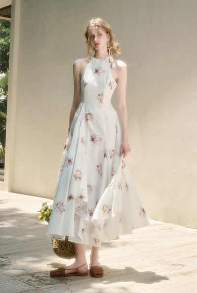 Halter Neck Flower Printed Dress GRO0160