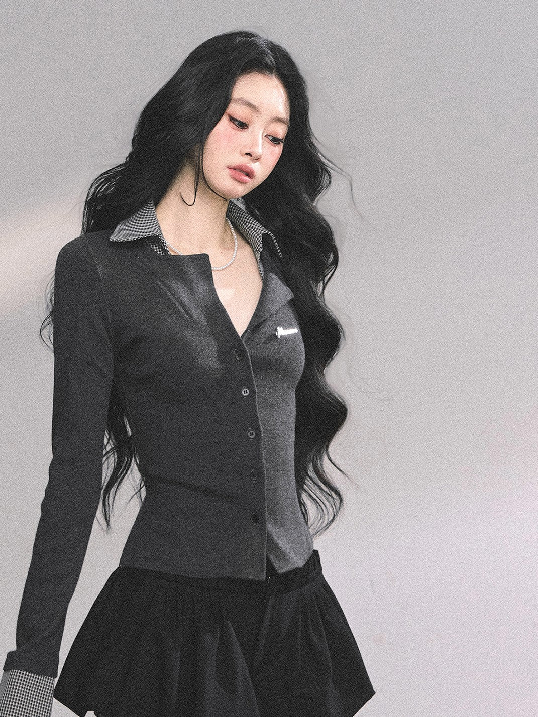 Fake Two-Piece Plaid Long-Sleeved Sweater DIA0634