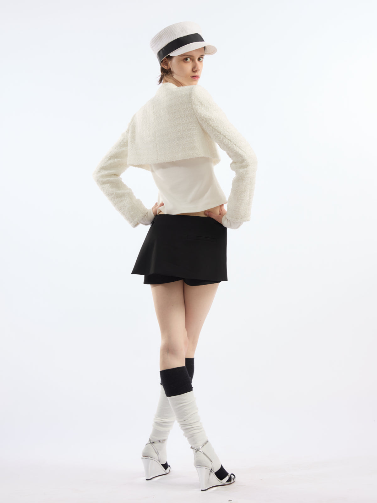 Tweed Decorated Floral Cropped Jacket AOA0037