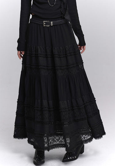 Black Lace A-line Long Skirt LAD0235