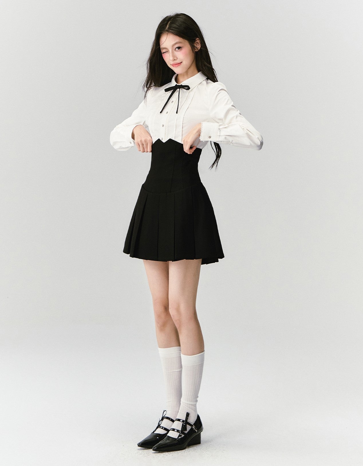Accordion Pleated Shirt Top/Pleated Skirt FRA0421