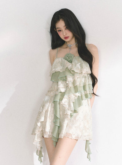 Lace Floral Suspender Dress DIA0440
