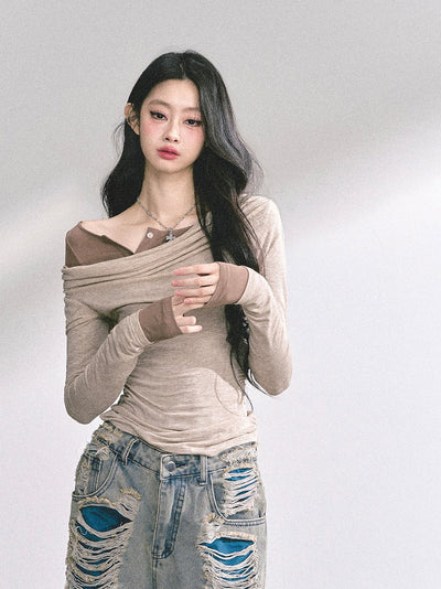 Fake Two-piece Off-shoulder T-shirt DIA0546