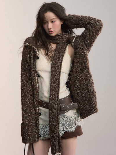 Lapel Duffle Knitted Cardigan/Scarf VIA0371