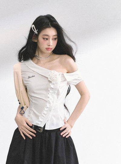 Lace Off-shoulder Flower Shirt DIA0524
