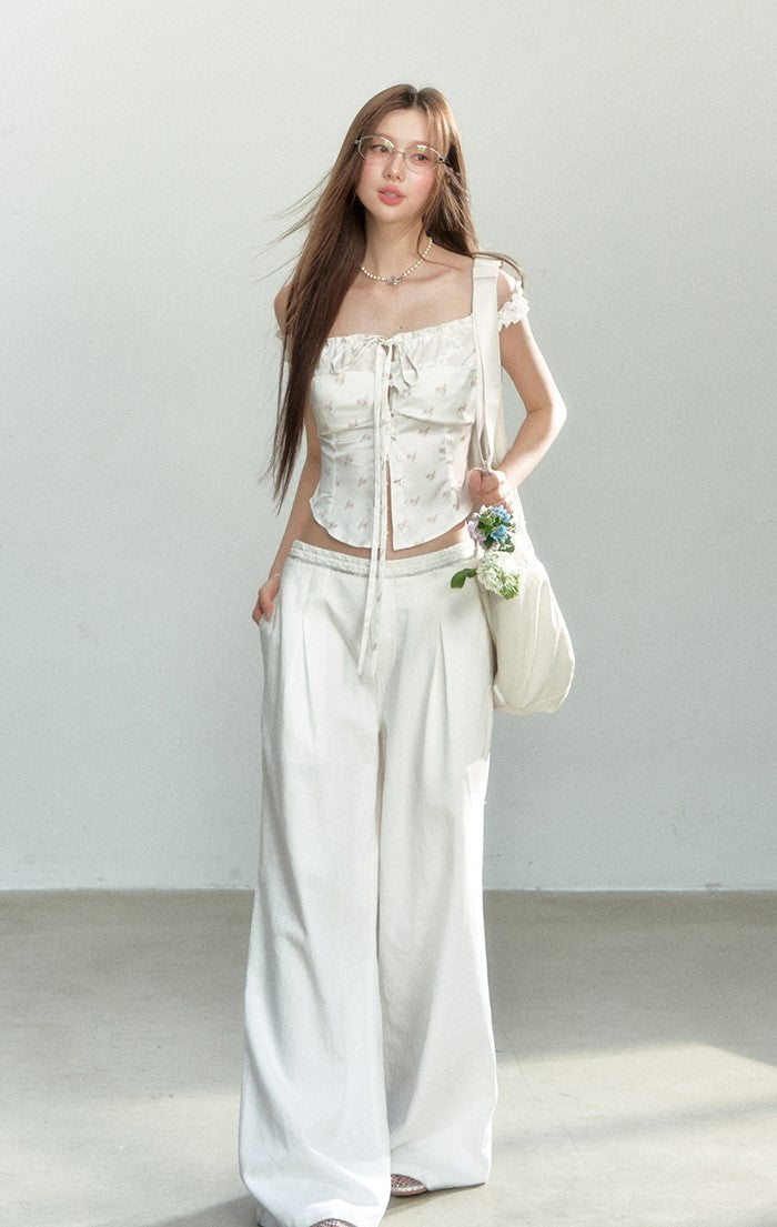White Straight Casual Loose Pants SHI0163