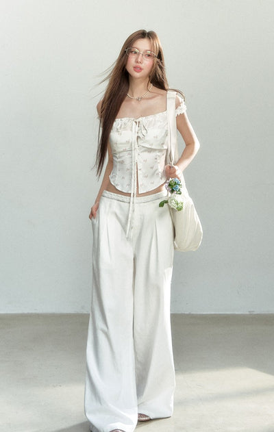 White Straight Casual Loose Pants SHI0163