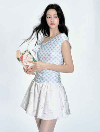 Blue and White Plaid T-shirt FRA0365