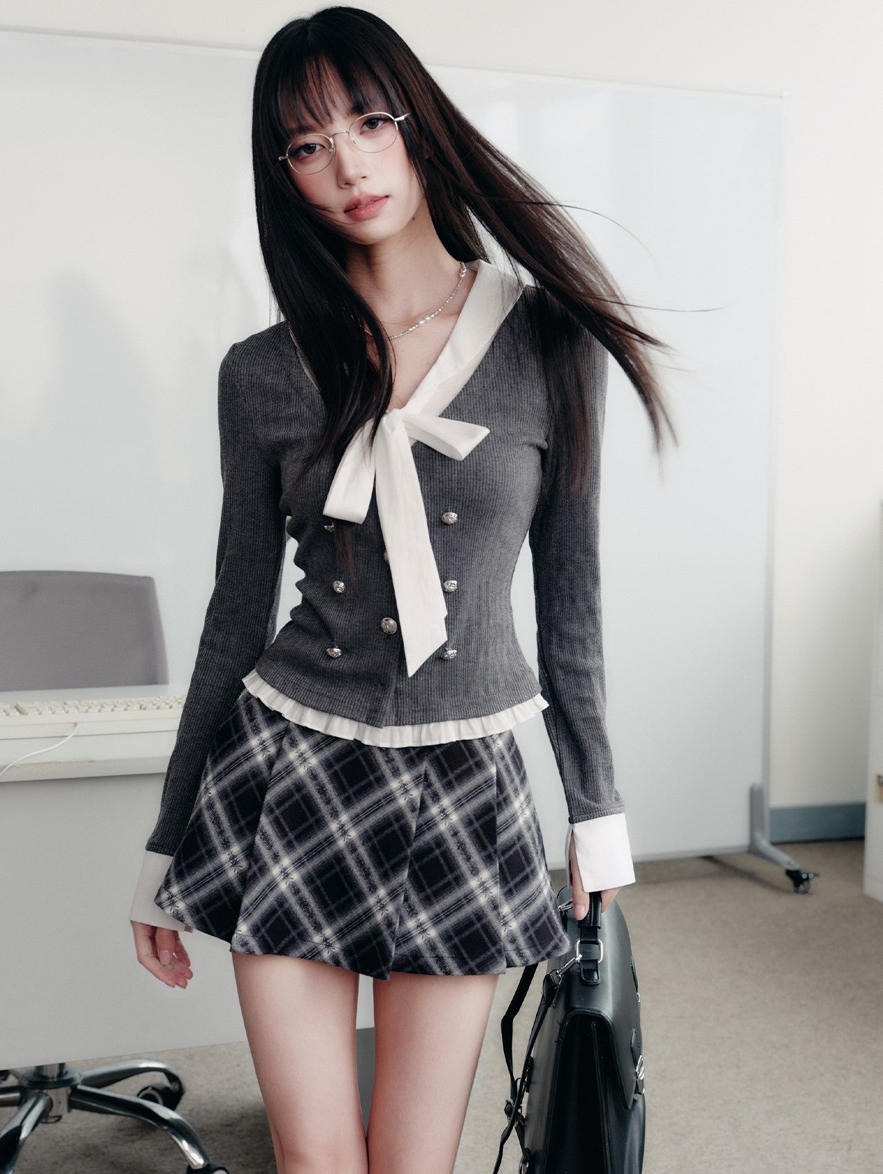 Classic Fake Two-piece Bow Shirt/Skirt FRA0411