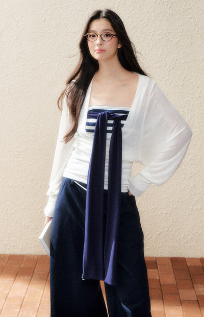 Striped Tube Top/Long-sleeved Cardigan SHI0181