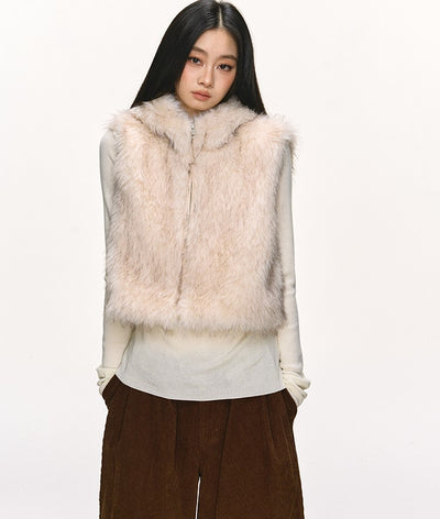 Eco-friendly Fur Hooded Short Vest Jacket ANA0101