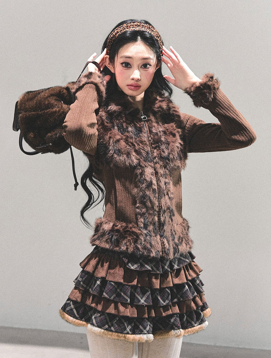 Leopard Print Plush Knitted Cardigan DIA0694