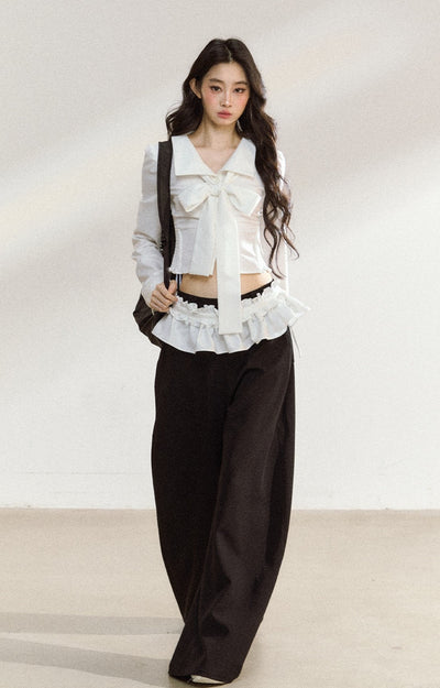 White Bow Lace Shirt/Pants SHI0210