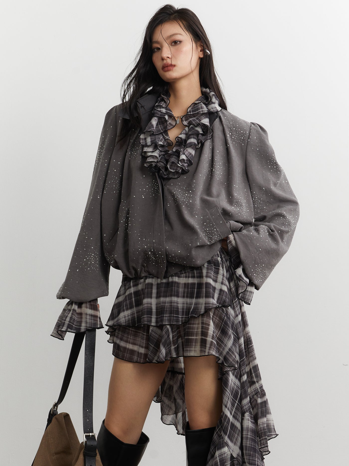 Ruffled Asymmetrical Plaid Shirt Dress JNY0254 Young Social Club. Ruffled Asymmetrical Plaid Shirt Dress JNY0254 Young Social Club.
