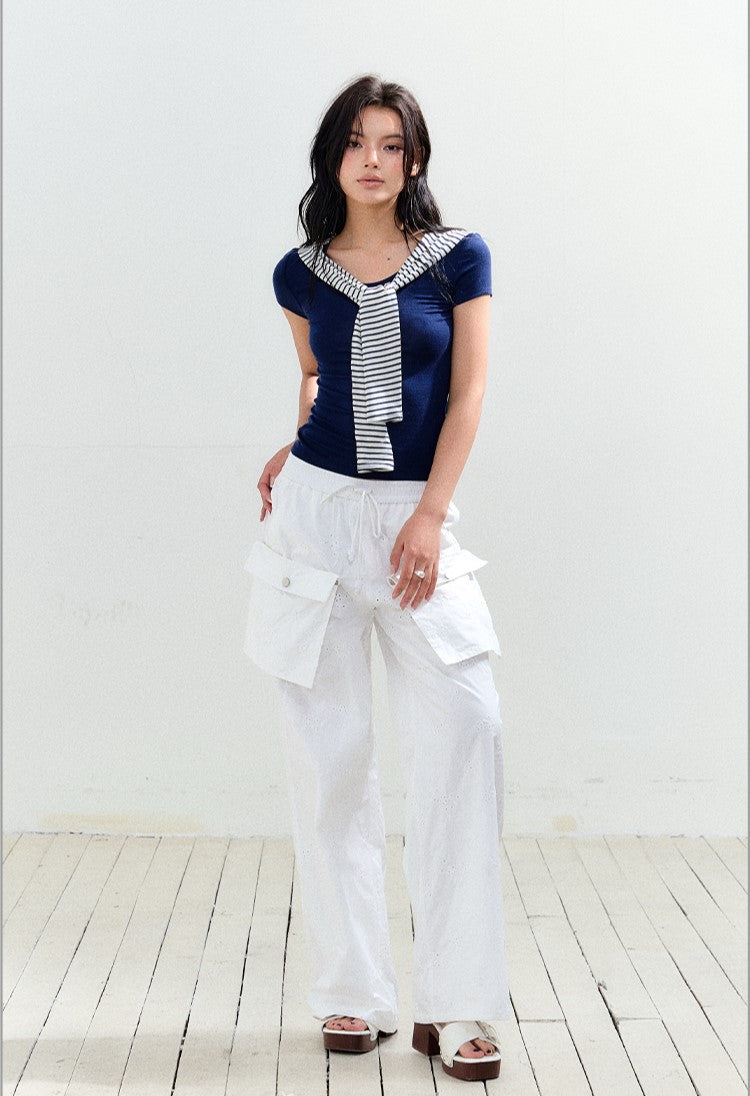 Fake Two-piece Shawl Slimming T-shirt AGM0167