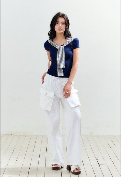 Fake Two-piece Shawl Slimming T-shirt AGM0167