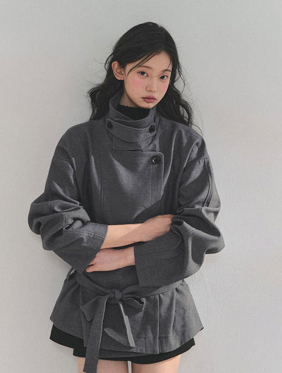 Hepburn Style High Neck Trench Coat DIA0730